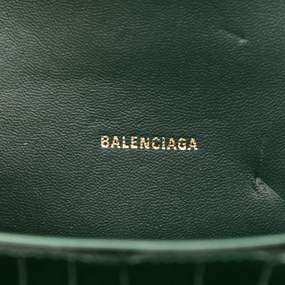 Balenciaga Shiny Calfskin Crocodile Embossed Hourglass Top Handle Bag XS Forest Green 6 of 14