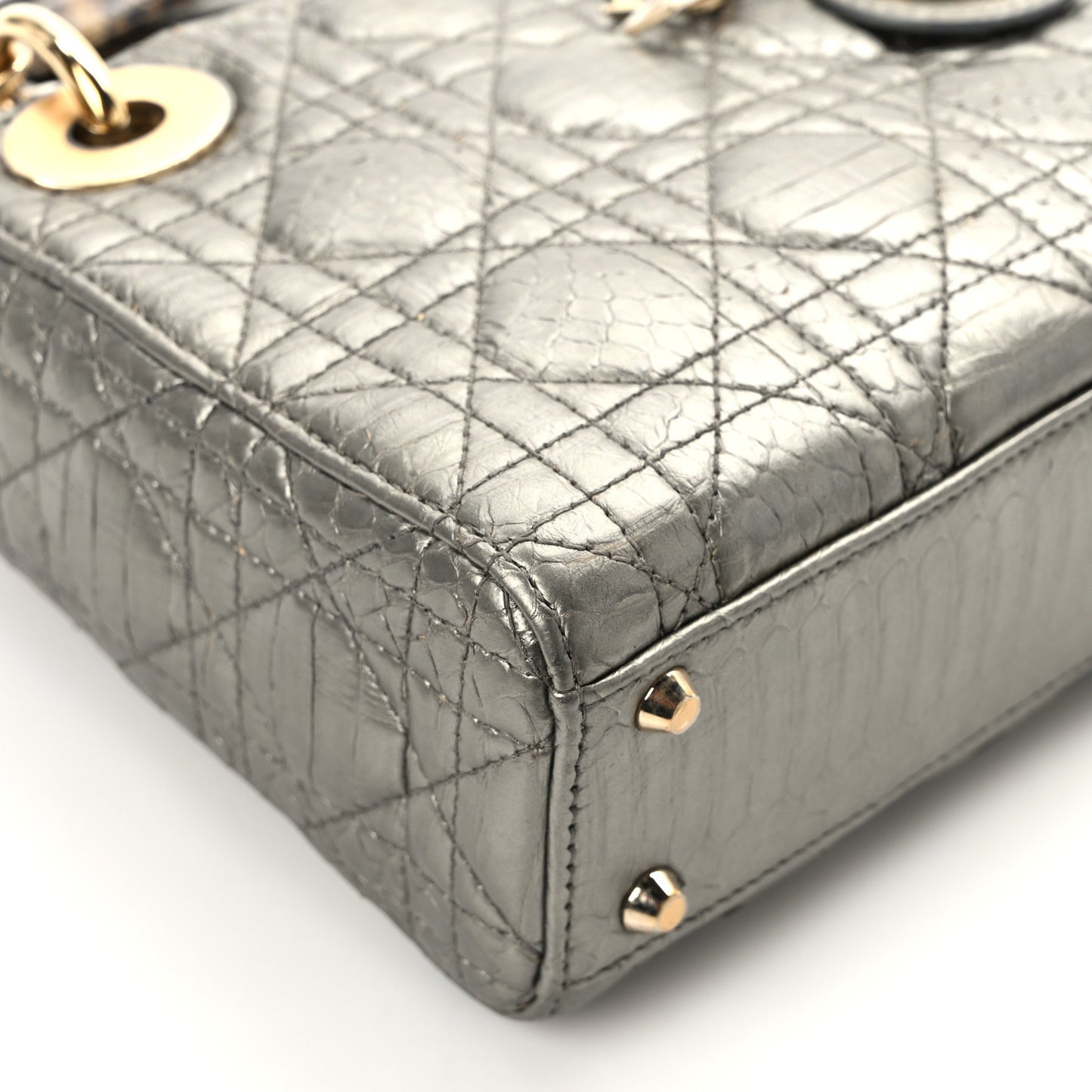 Metallic Snakeskin Cannage Mini Lady Dior Silver
