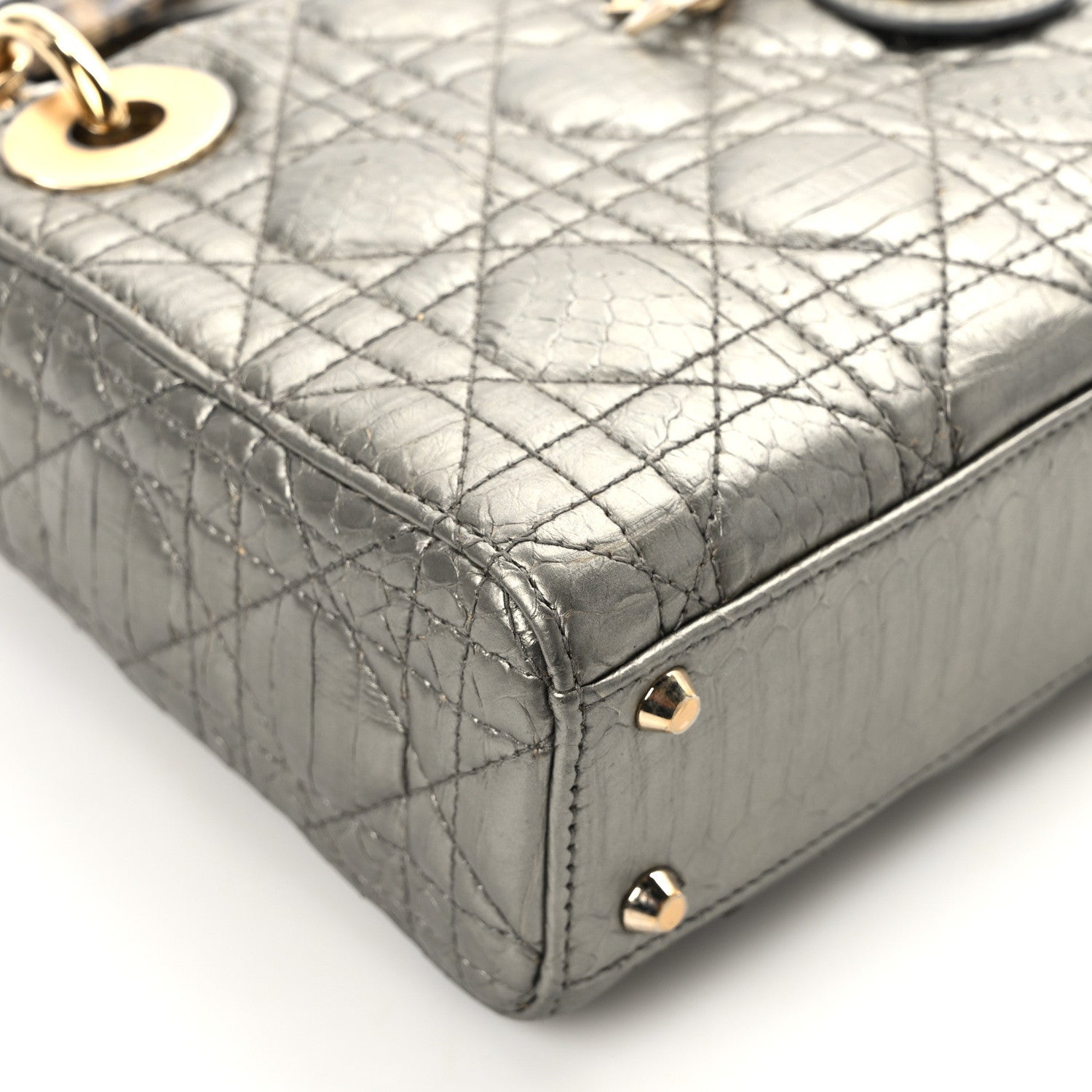 Christian Dior Metallic Snakeskin Cannage Mini Lady Dior Silver 11 of 14