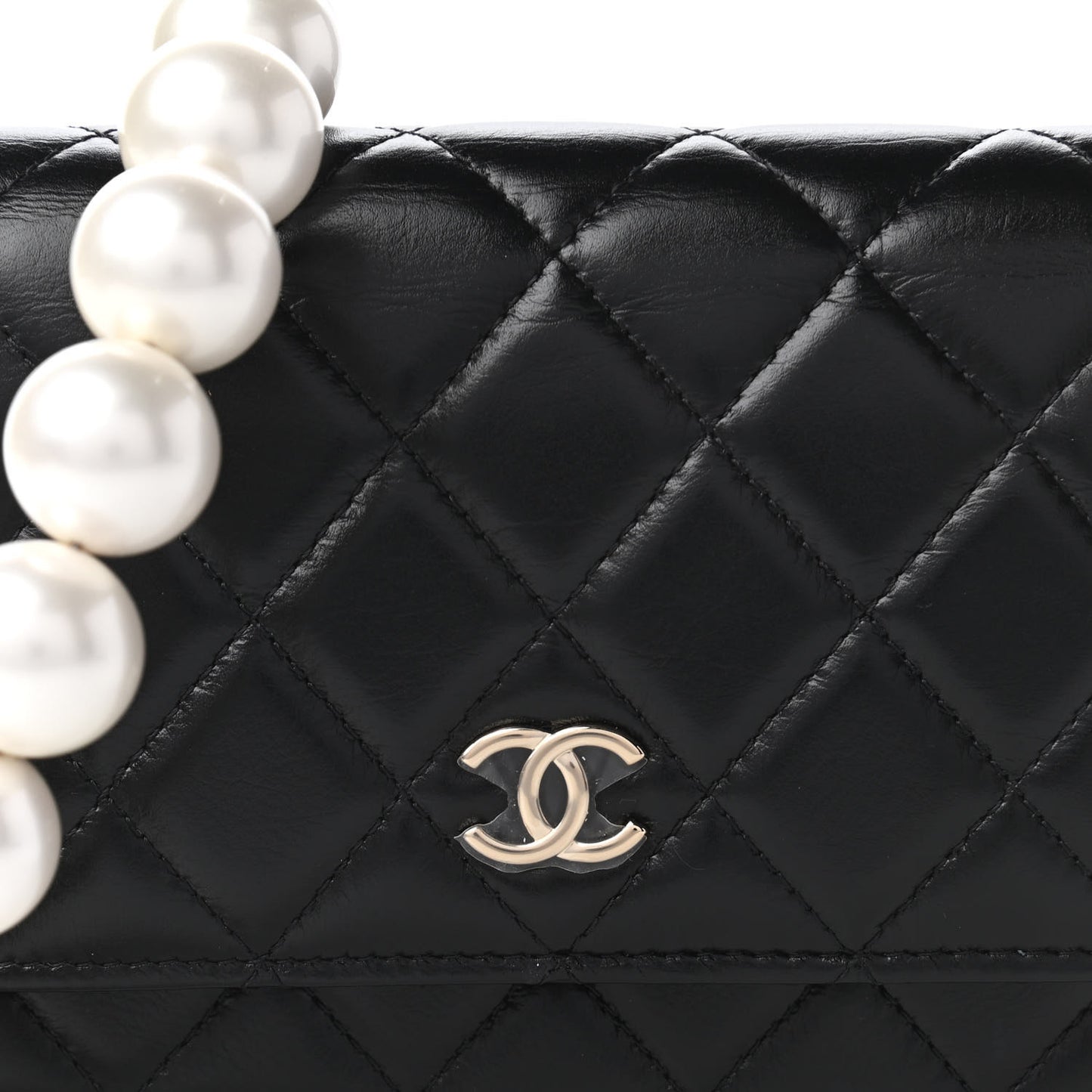 Calfskin Quilted Mini Maxi Pearls Wallet On Chain WOC Black