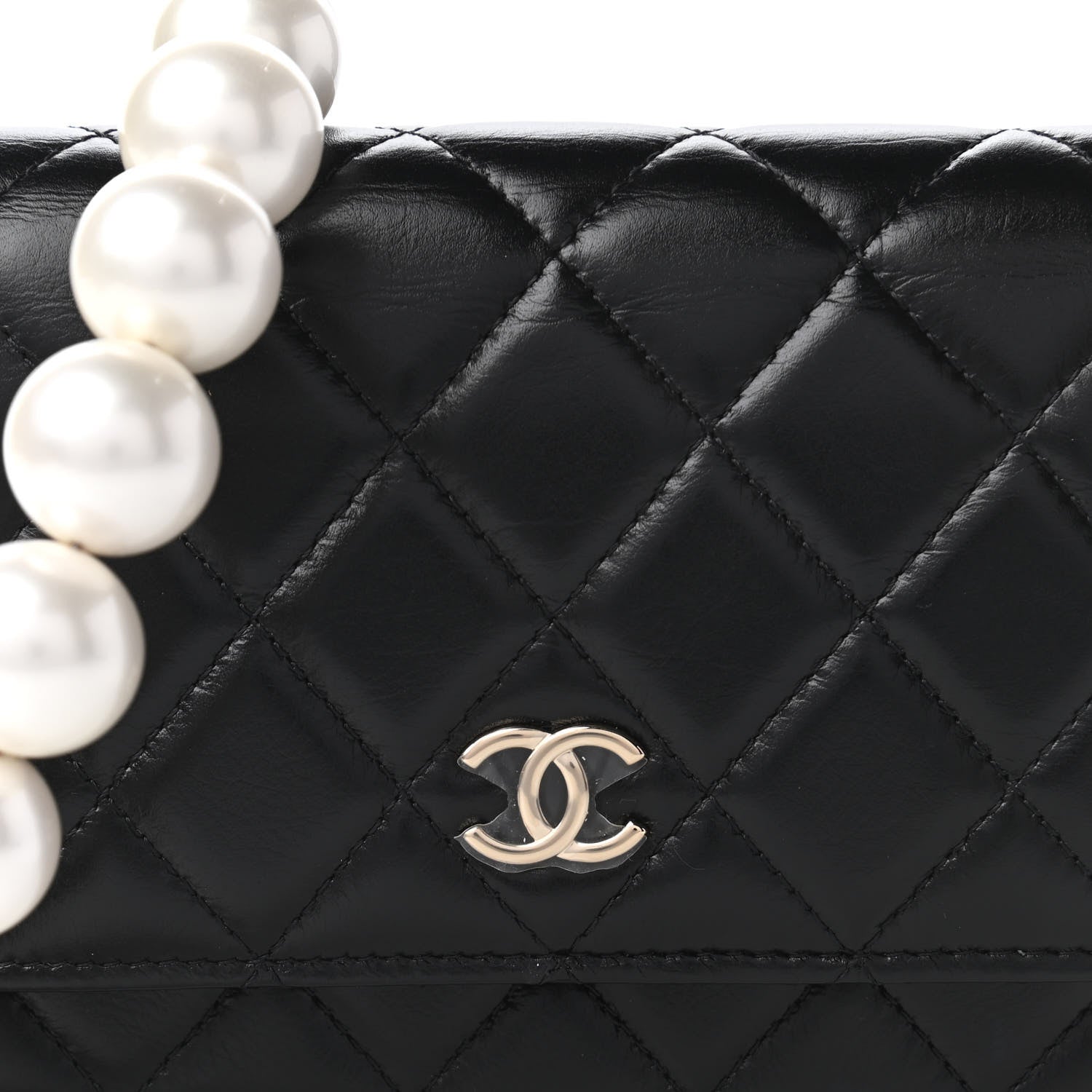 Chanel Calfskin Quilted Mini Maxi Pearls Wallet On Chain WOC Black 10 of 11