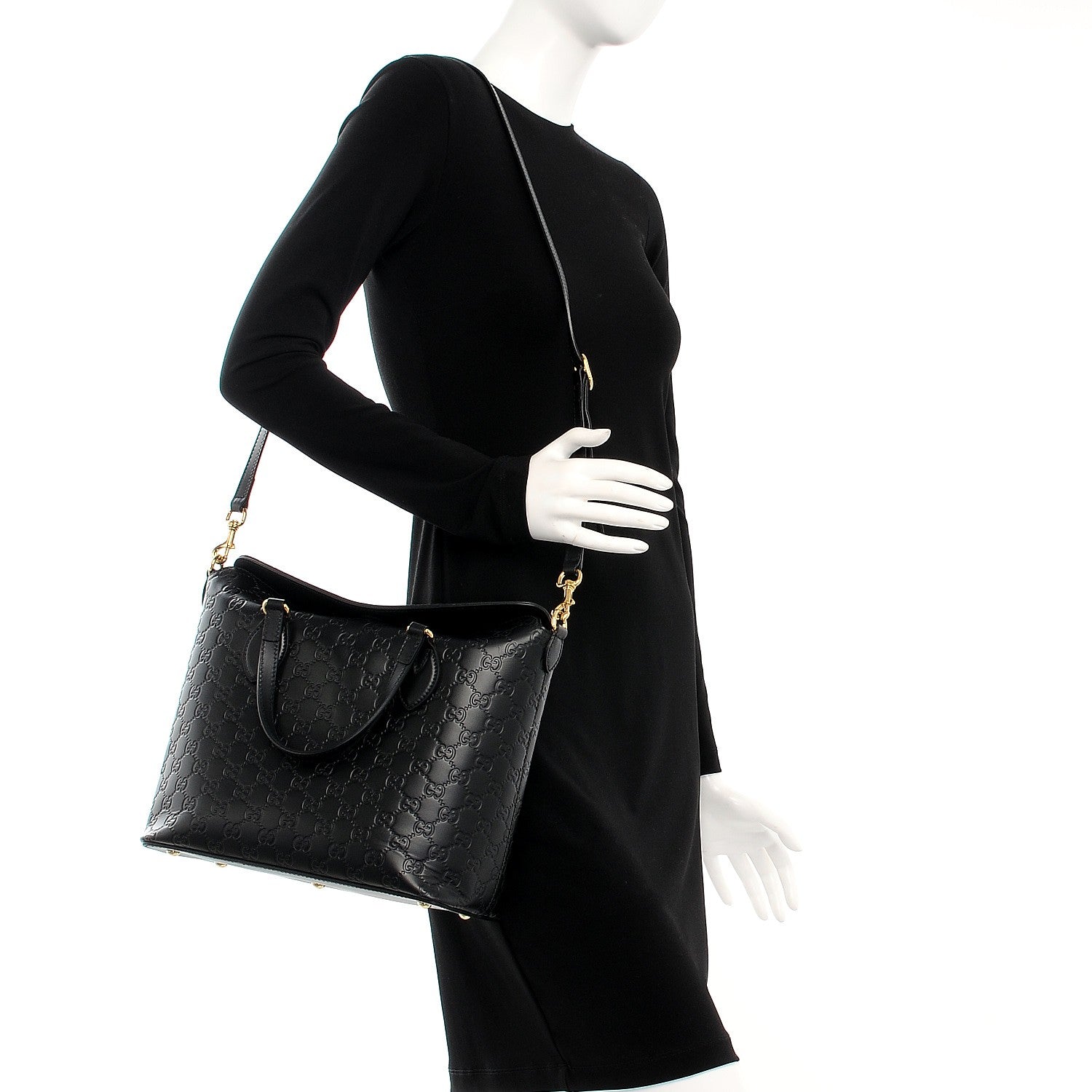 Gucci Guccissima Medium Signature Top Handle Bag Black 2 of 8