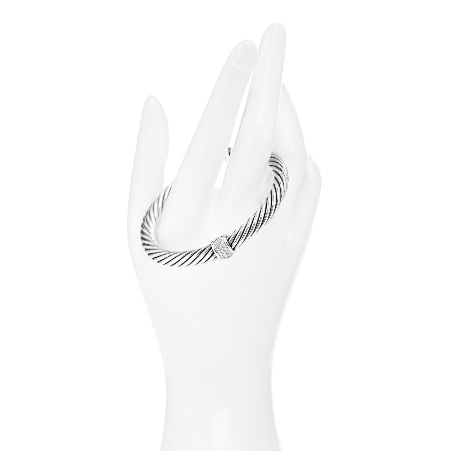 David Yurman Sterling Silver 18K White Gold Diamond 7mm Cable Classics Station Bracelet 2 of 5