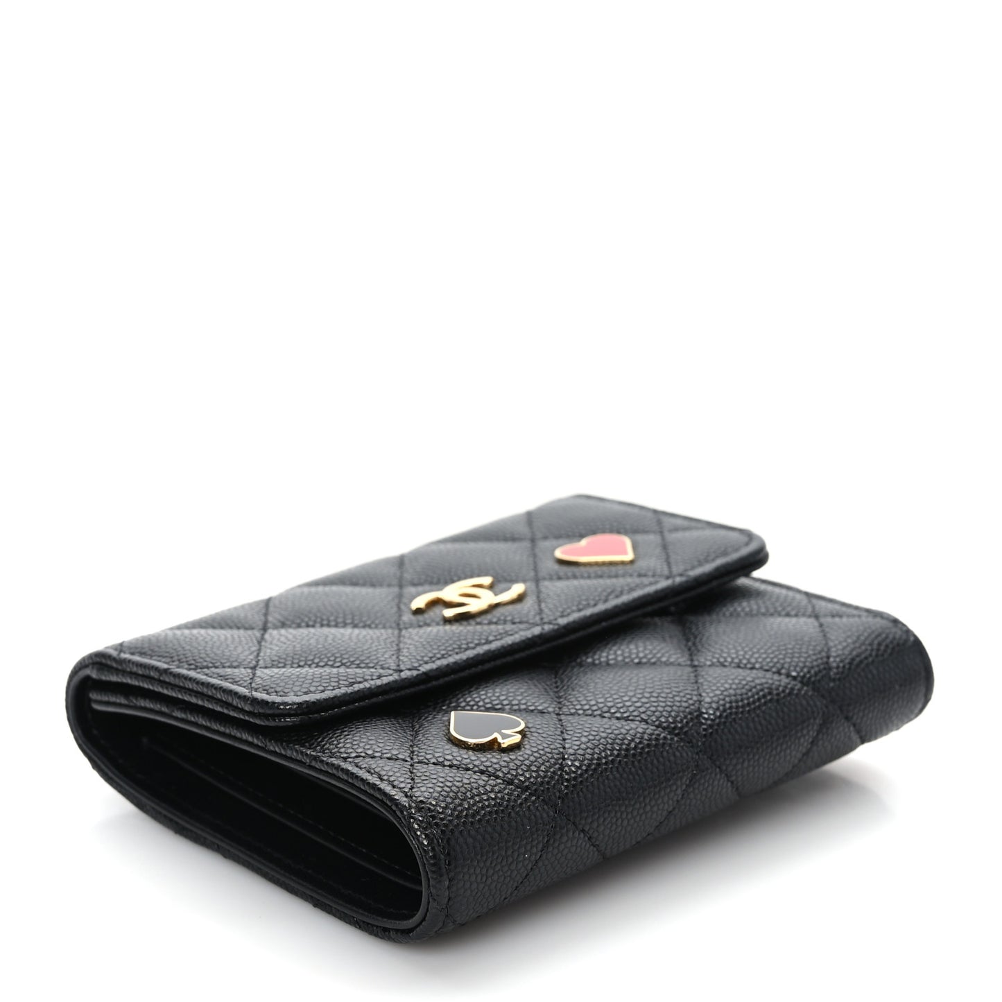 Caviar Quilted Enamel Coco Casino Compact Flap Wallet Black