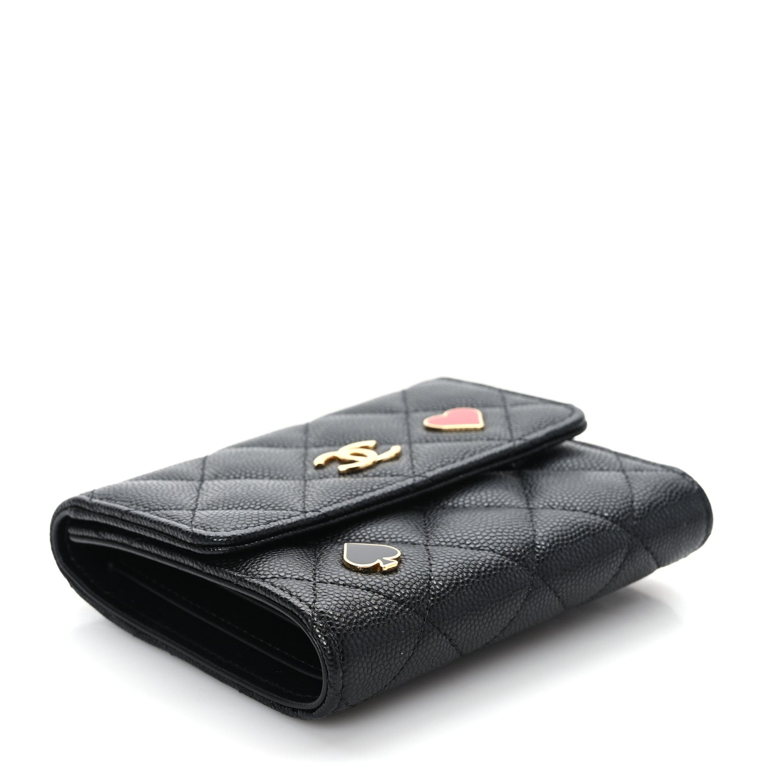 Chanel Caviar Quilted Enamel Coco Casino Compact Flap Wallet Black 4 of 8
