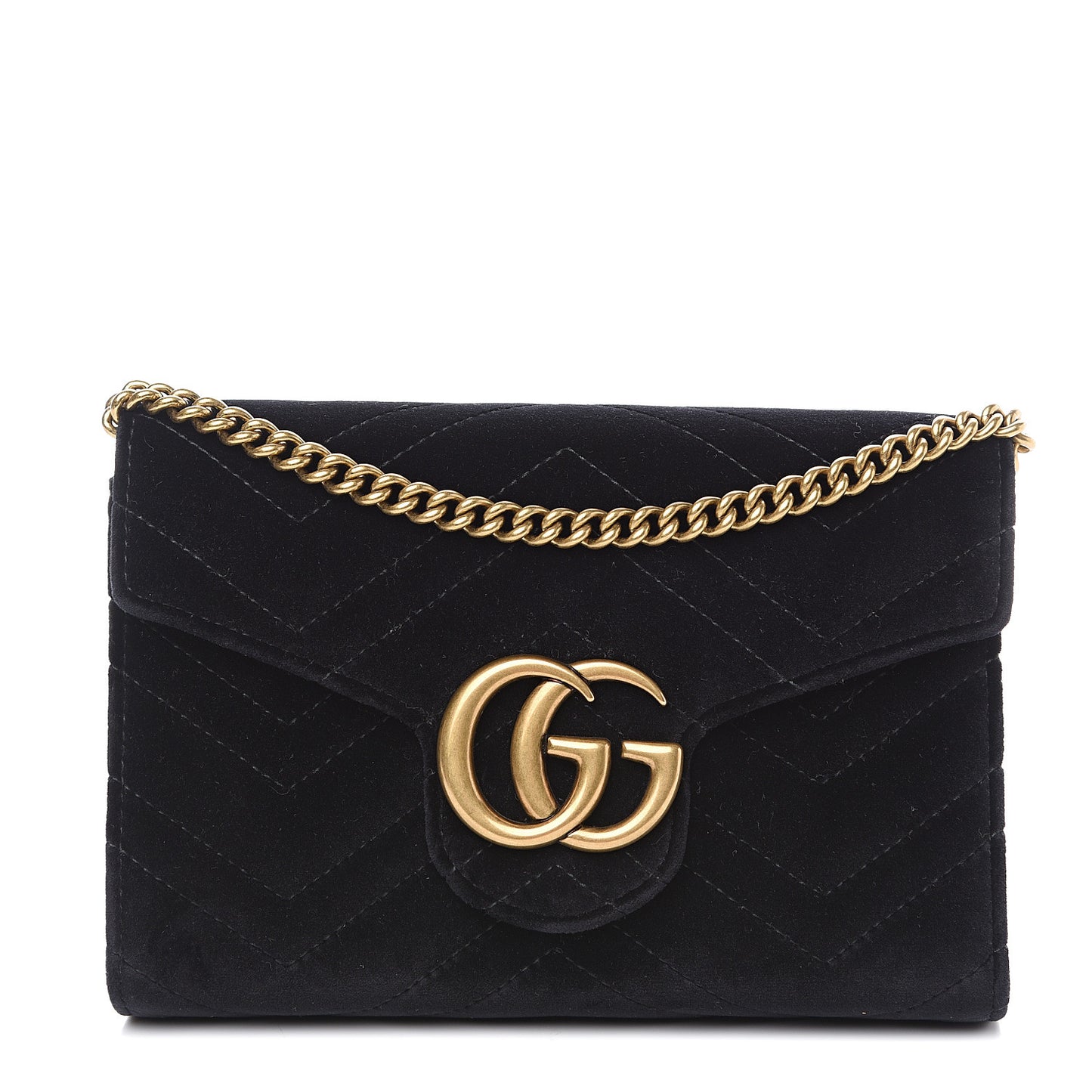 Velvet Matelasse GG Marmont Chain Wallet Black