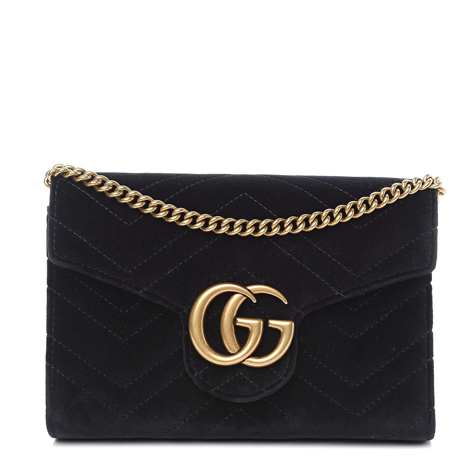 Gucci Velvet Matelasse GG Marmont Chain Wallet Black 1 of 10