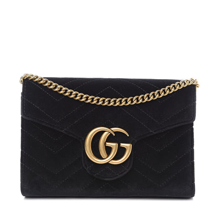 Gucci Velvet Matelasse GG Marmont Chain Wallet Black 1 of 10