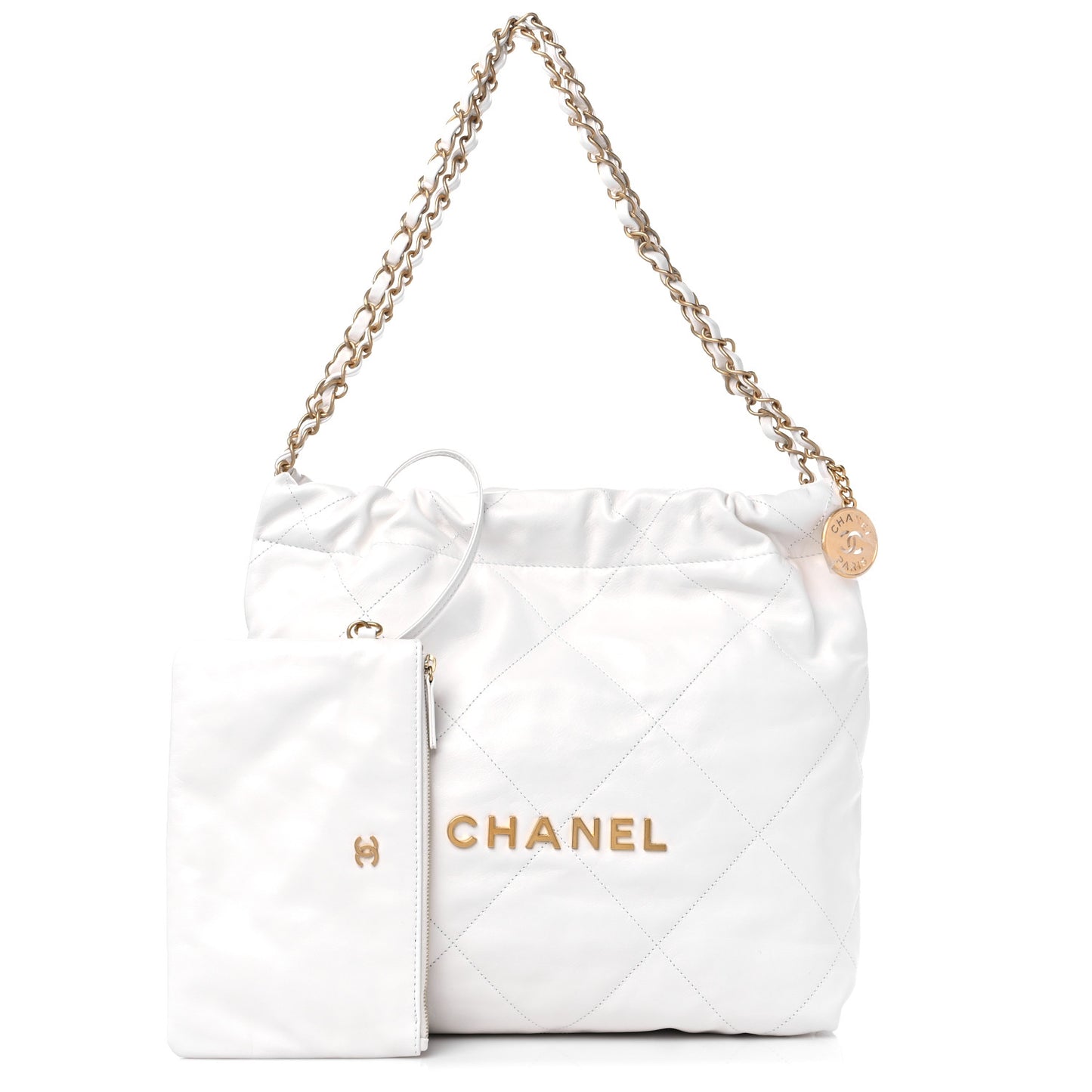 Shiny Calfskin Quilted Small Chanel 22 White
