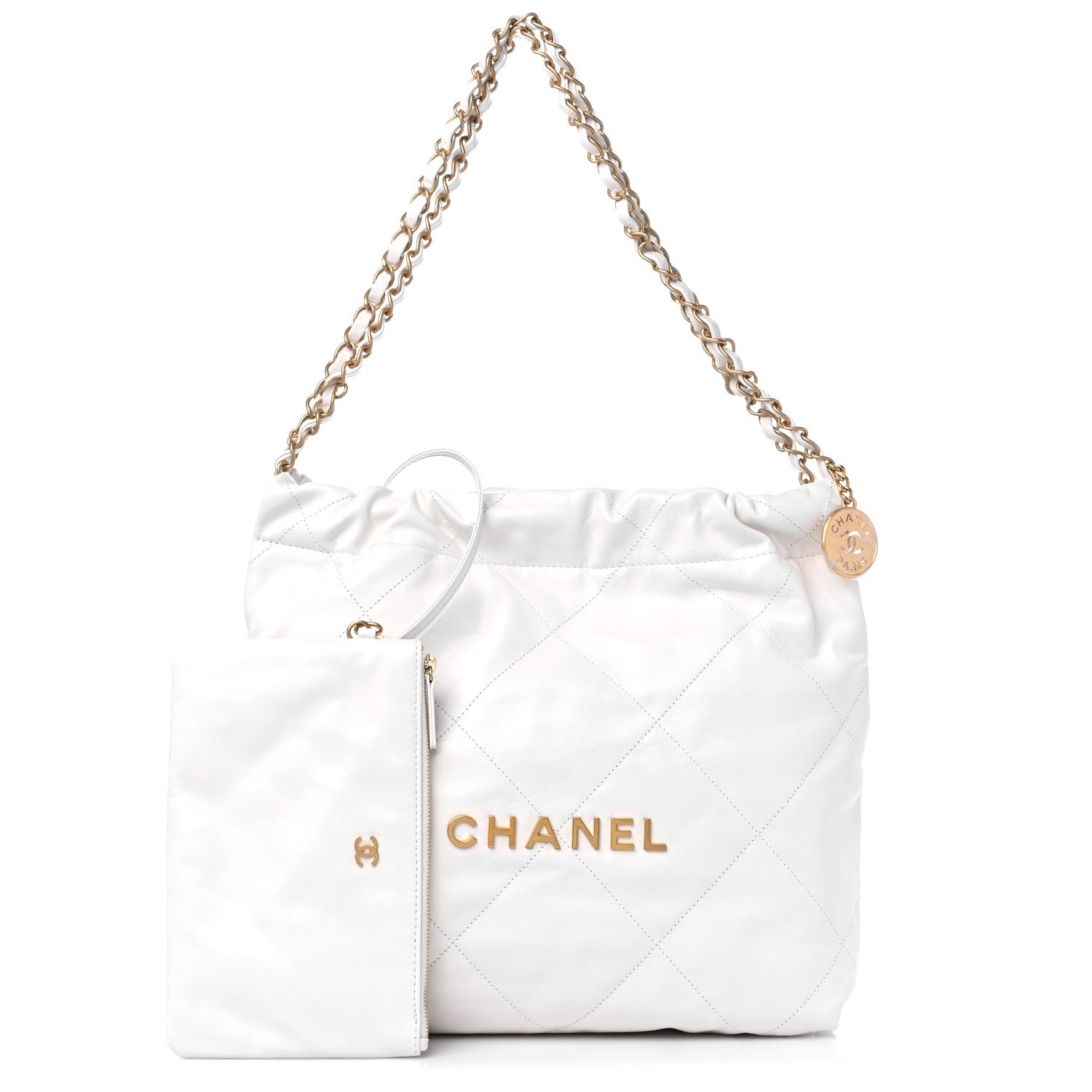 Chanel Shiny Calfskin Quilted Small Chanel 22 White 1 of 11