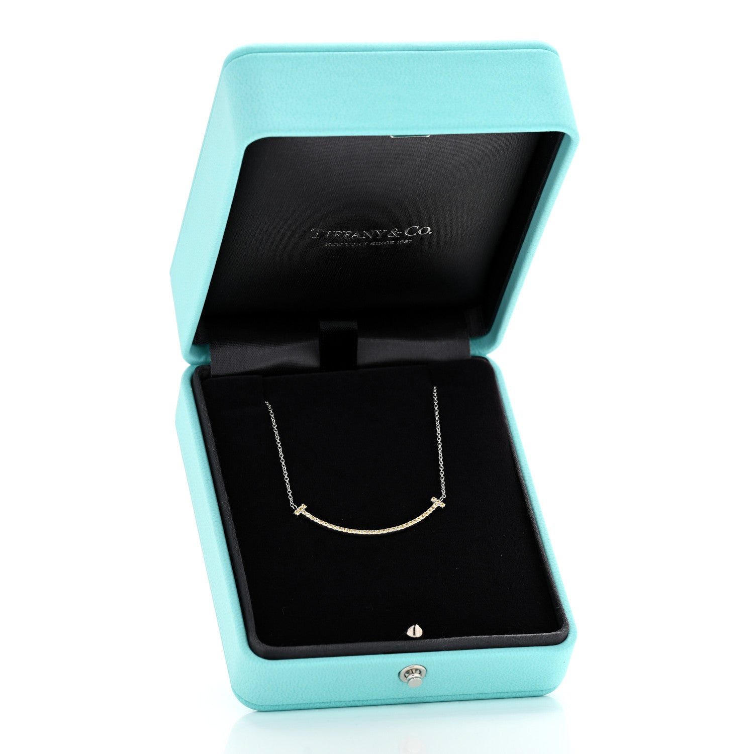 Tiffany 18K White Gold Yellow Sapphire Small T Smile Pendant Necklace 6 of 6