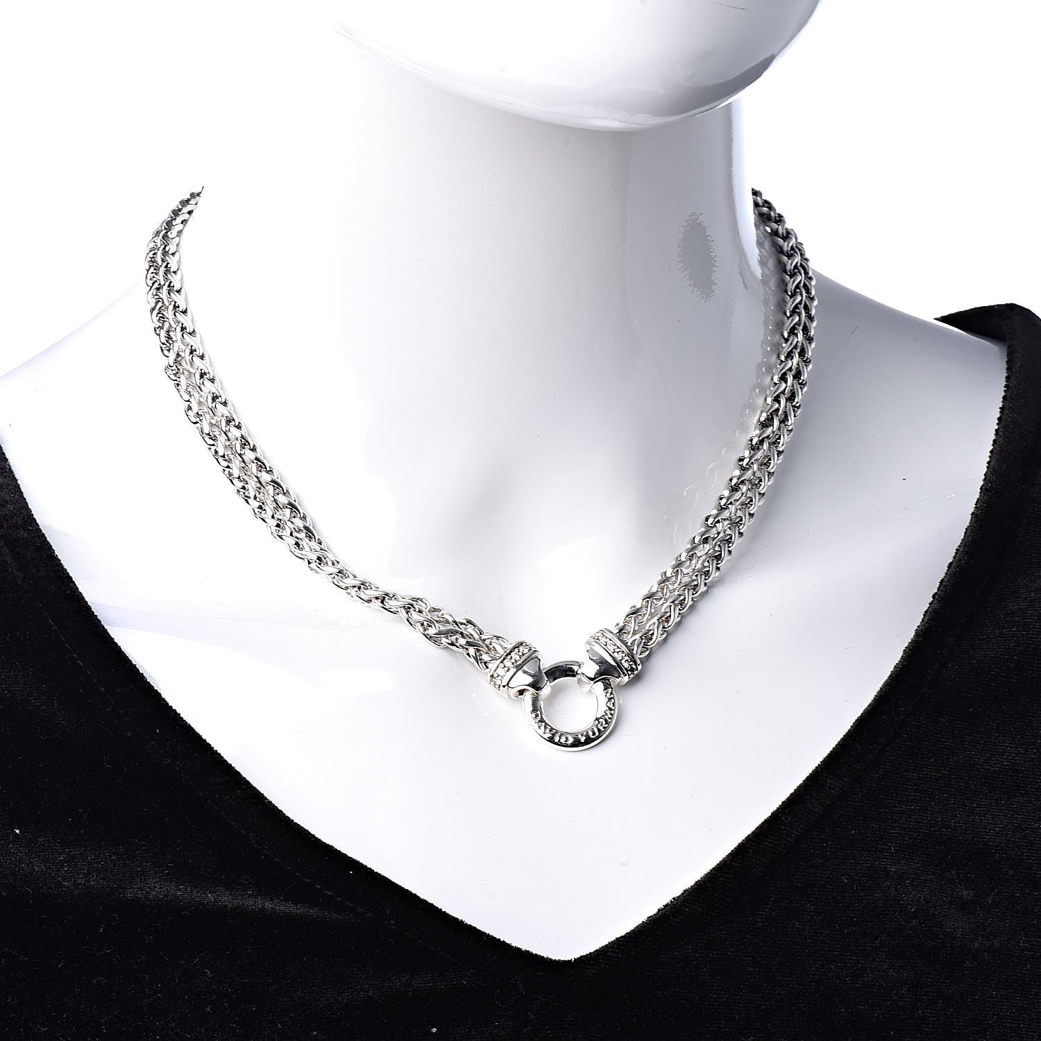 David Yurman Sterling Silver Diamond 18mm Double Wheat Chain Necklace 2 of 5