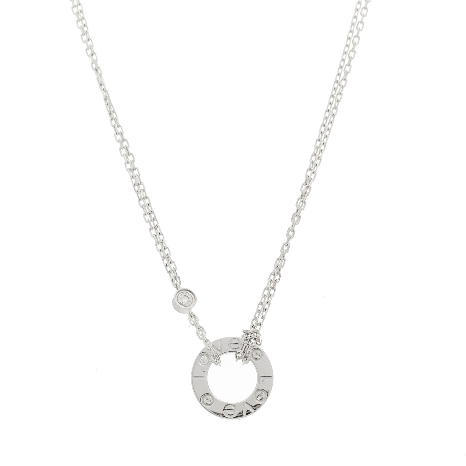 Cartier 18K White Gold 2 Diamond LOVE Necklace 1 of 6