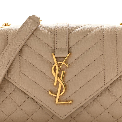 Saint Laurent Grain De Poudre Textured Mixed Matelasse Triquilt Small Monogram Satchel Dark Beige 8 of 9