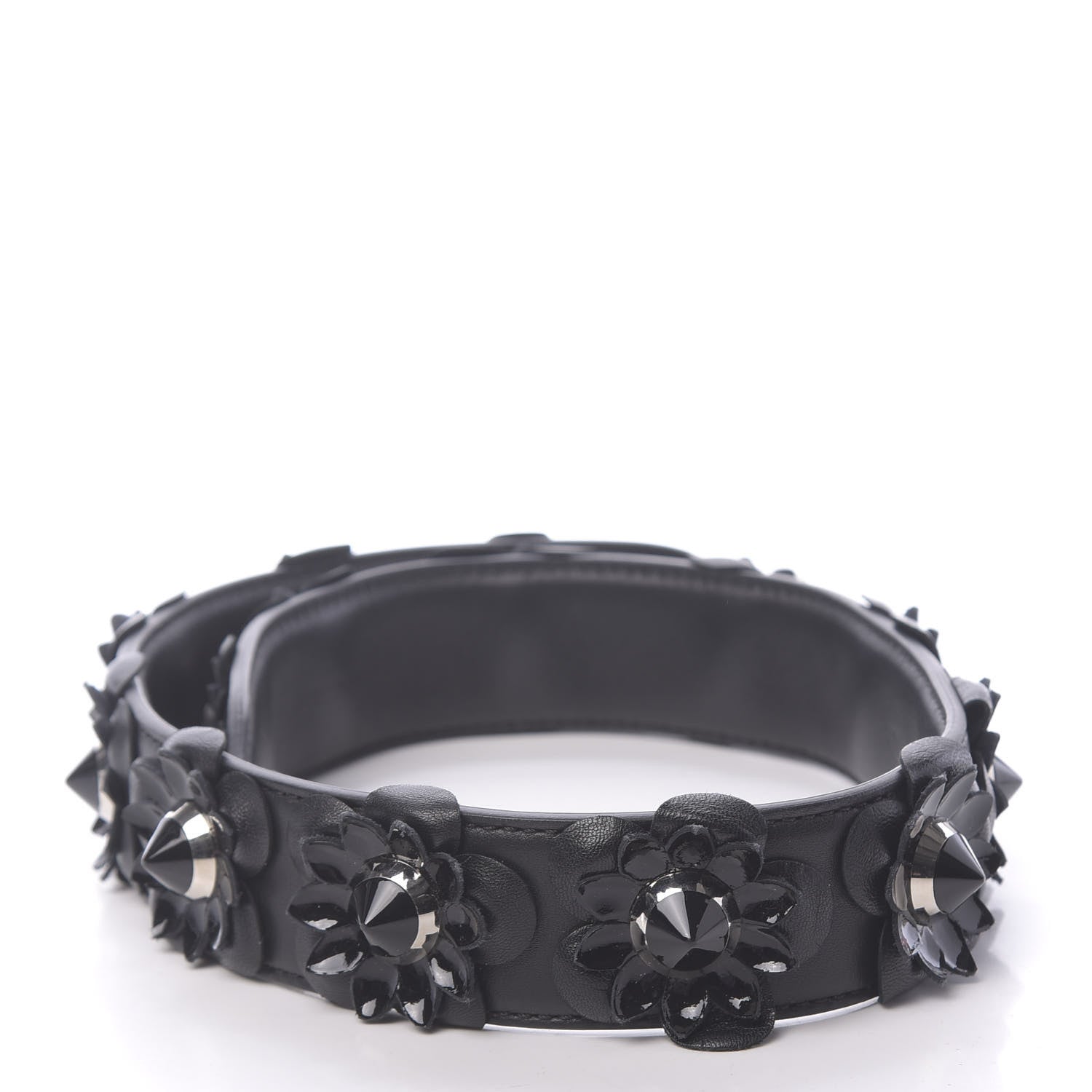 Fendi Vitello Dolce Nappa Patent Flowerland Studded Strap You Black 2 of 7
