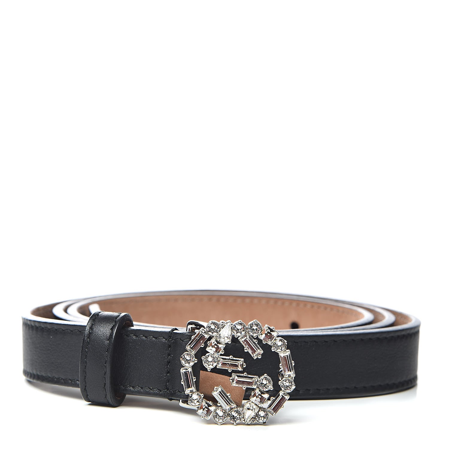 Gucci Calfskin Crystal Interlocking G Belt 95 38 Black 1 of 7
