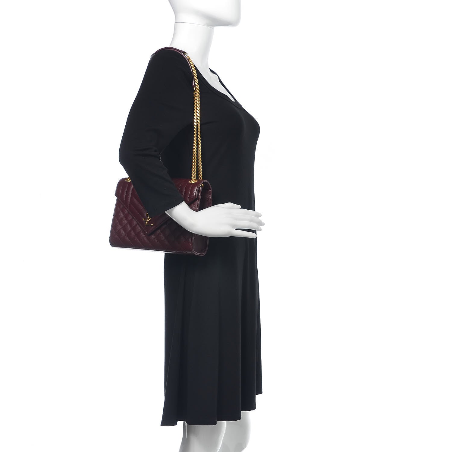 Saint Laurent Grain De Poudre Textured Mixed Matelasse Medium Triquilt Monogram Satchel Rouge Legion 2 of 9