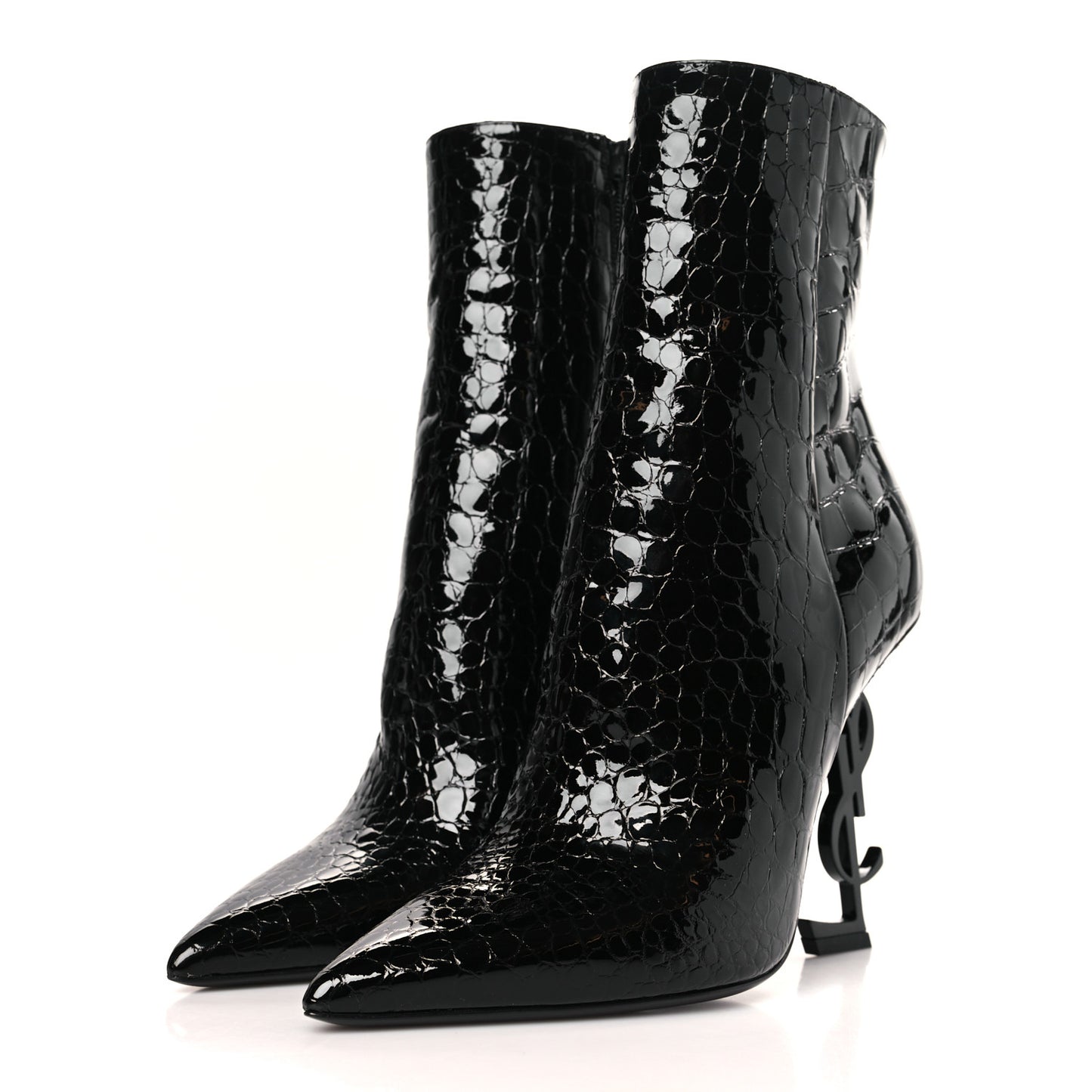 Alligator Embossed Patent Calfskin Opyum 110 Ankle Boots 39 Black