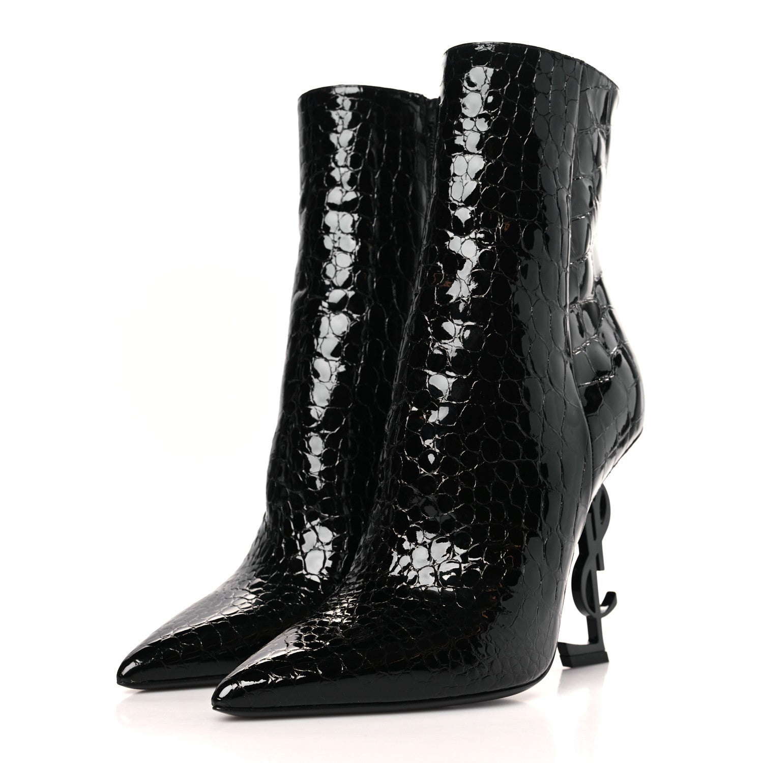 Saint Laurent Alligator Embossed Patent Calfskin Opyum 110 Ankle Boots 39 Black 3 of 10