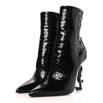 Saint Laurent Alligator Embossed Patent Calfskin Opyum 110 Ankle Boots 39 Black 3 of 10