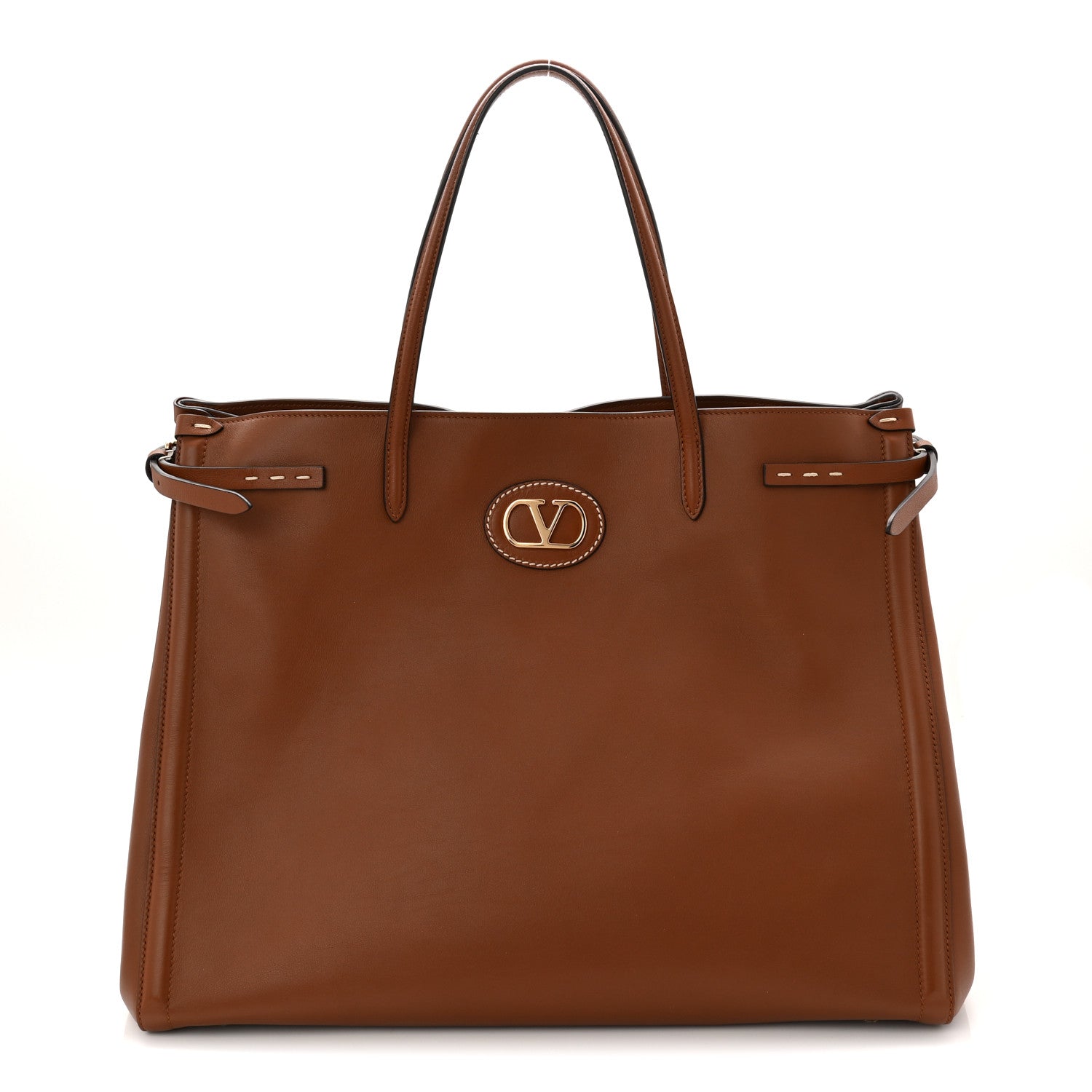 Valentino Garavani Calfskin Vlogo Large Antibes Tote  Saddle Brown 1 of 9