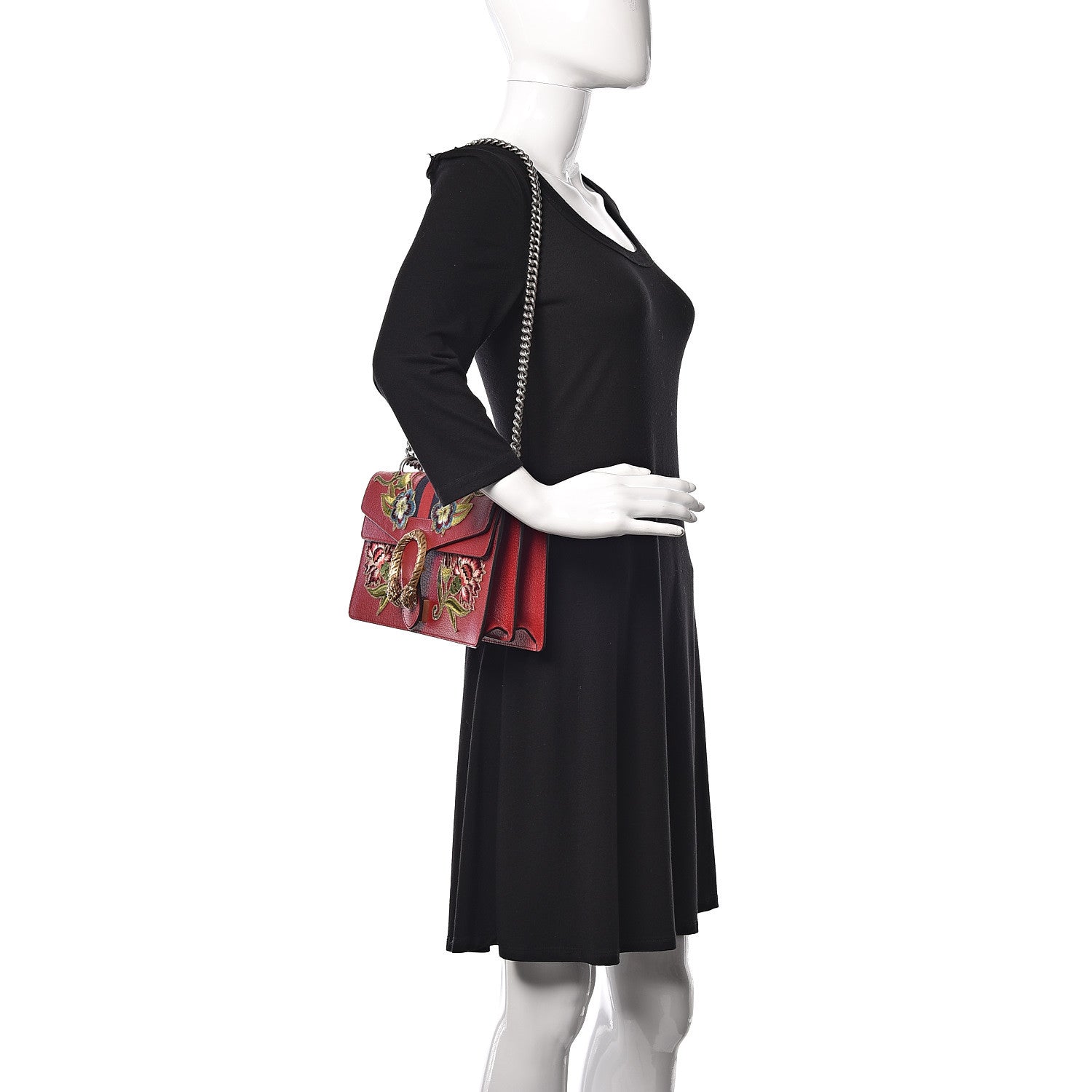 Gucci Calfskin Web Floral Embroidered Small Dionysus Shoulder Bag Hibiscus Red 2 of 9