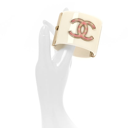Chanel Resin Gingham CC Cuff White Pink 2 of 4