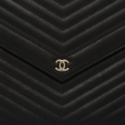 Chanel Calfskin Chevron Quilted Small Envelope Clutch Black 8 of 11