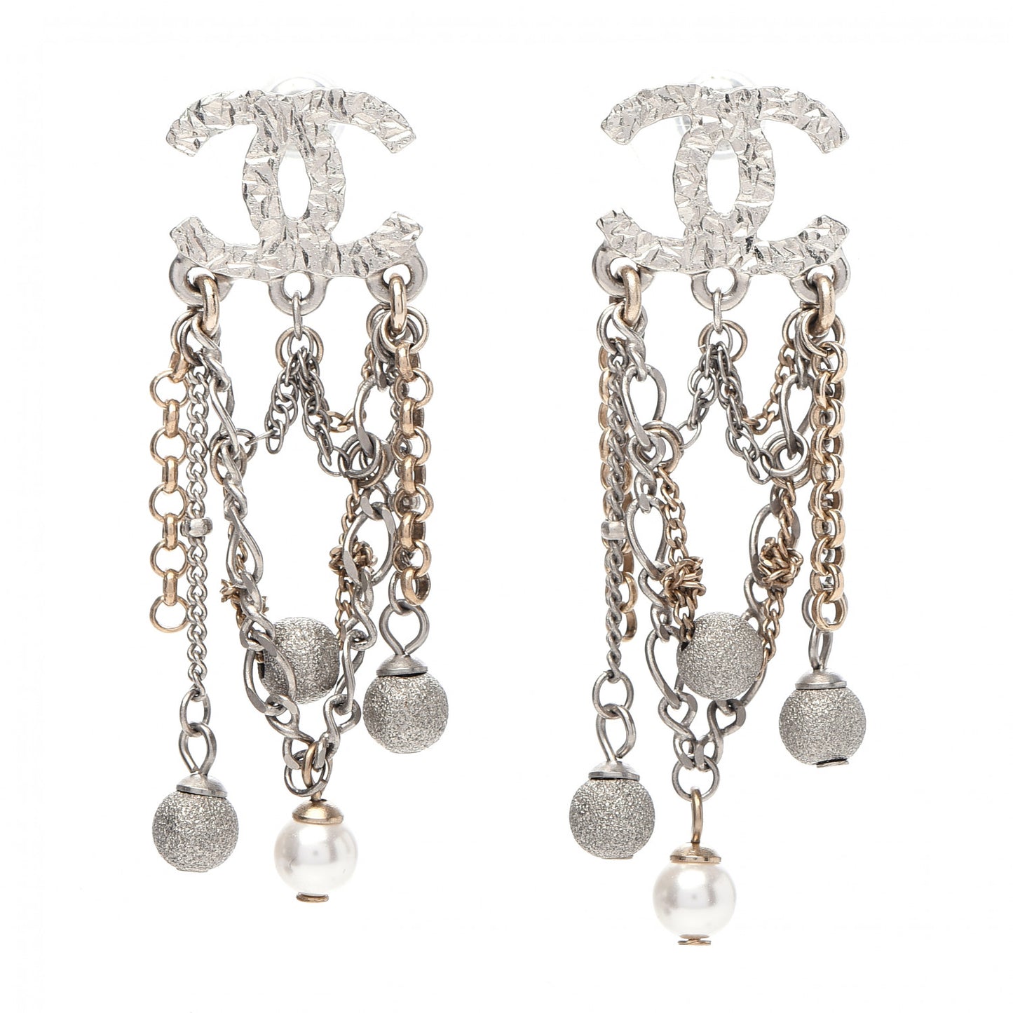 Pearl CC Chain Drop Earrings Light Gold Pearly White