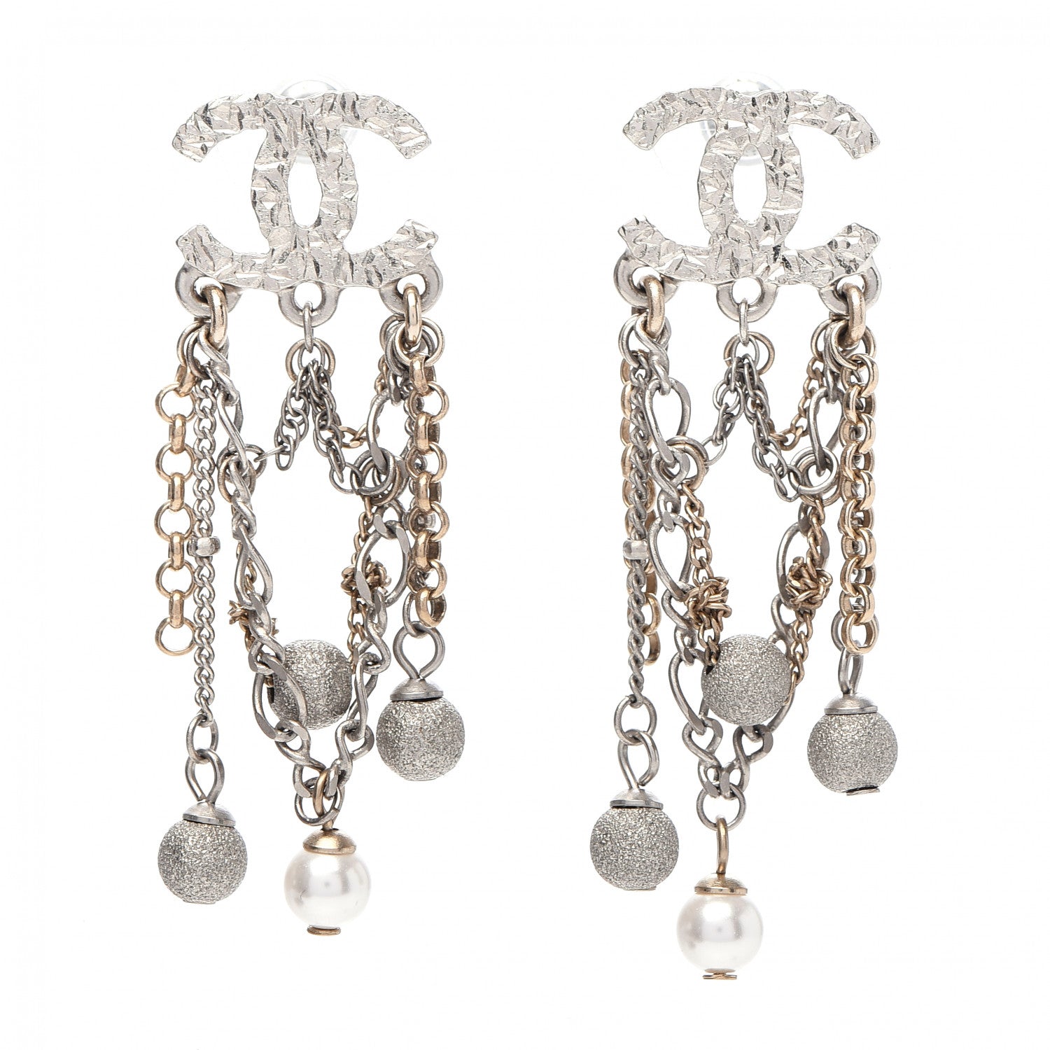 Chanel Pearl CC Chain Drop Earrings Light Gold Pearly White 1 of 5