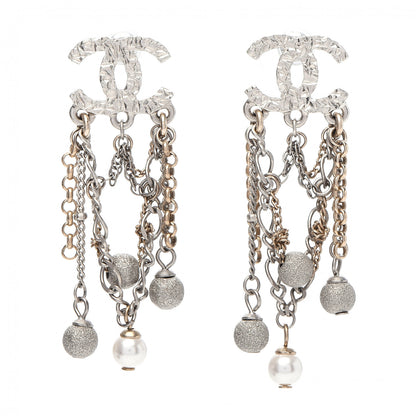 Chanel Pearl CC Chain Drop Earrings Light Gold Pearly White 1 of 5