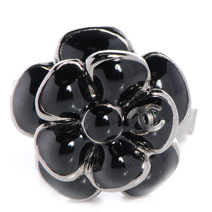 Chanel Enamel CC Camellia Ring Size 6.5 Black Silver 1 of 4