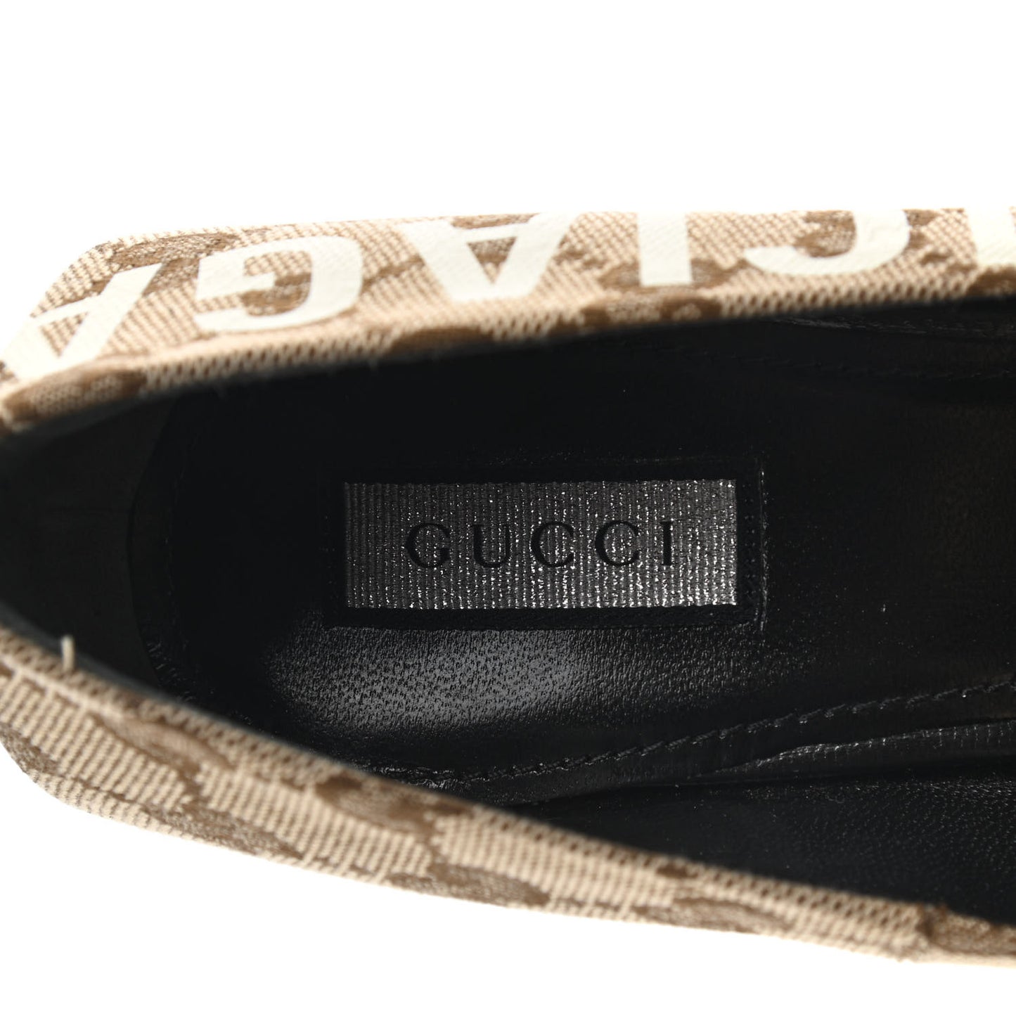 X GUCCI GG Monogram Square Knife 80mm Pumps 37.5 Beige Ebony