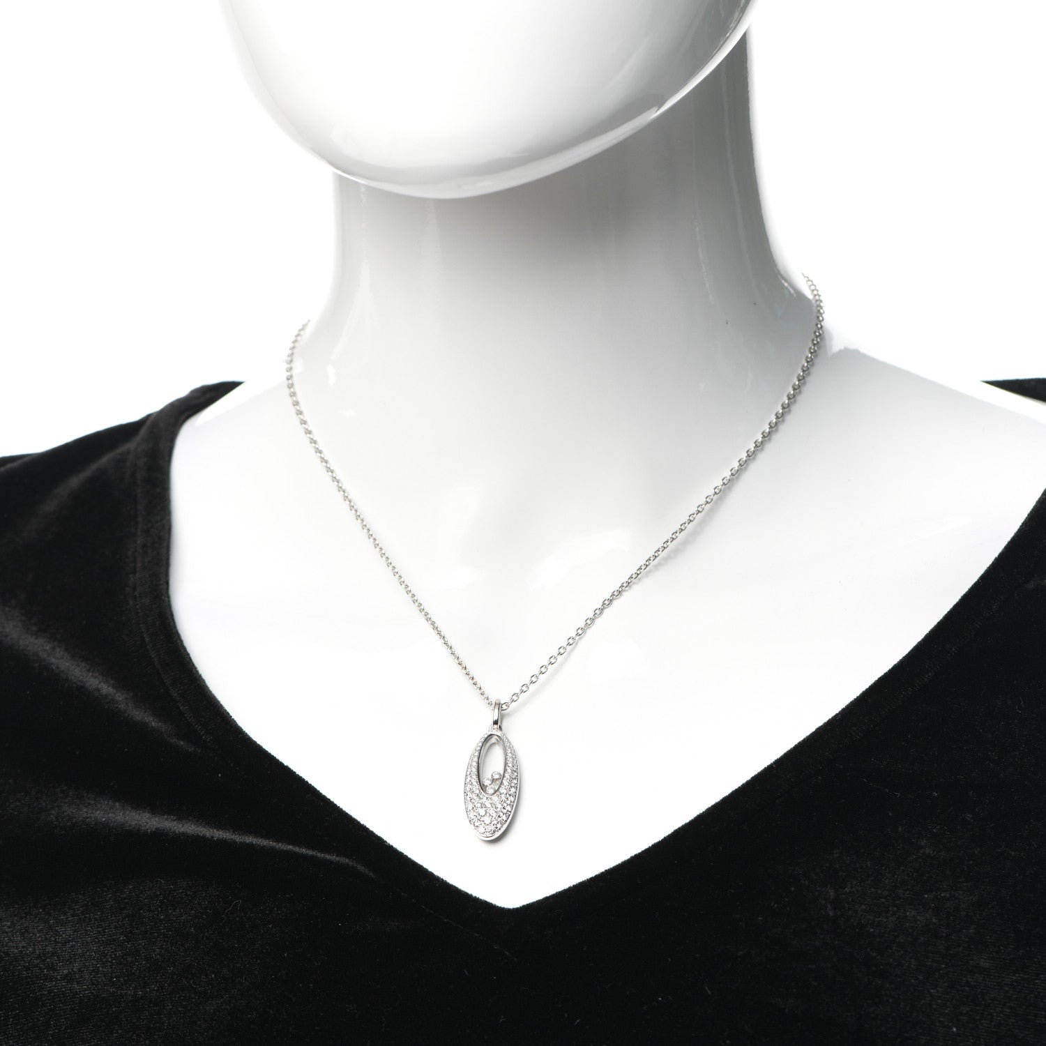 Chopard 18K White Gold Happy Diamonds 3 Floating Diamonds Oval Pendant Necklace 2 of 7