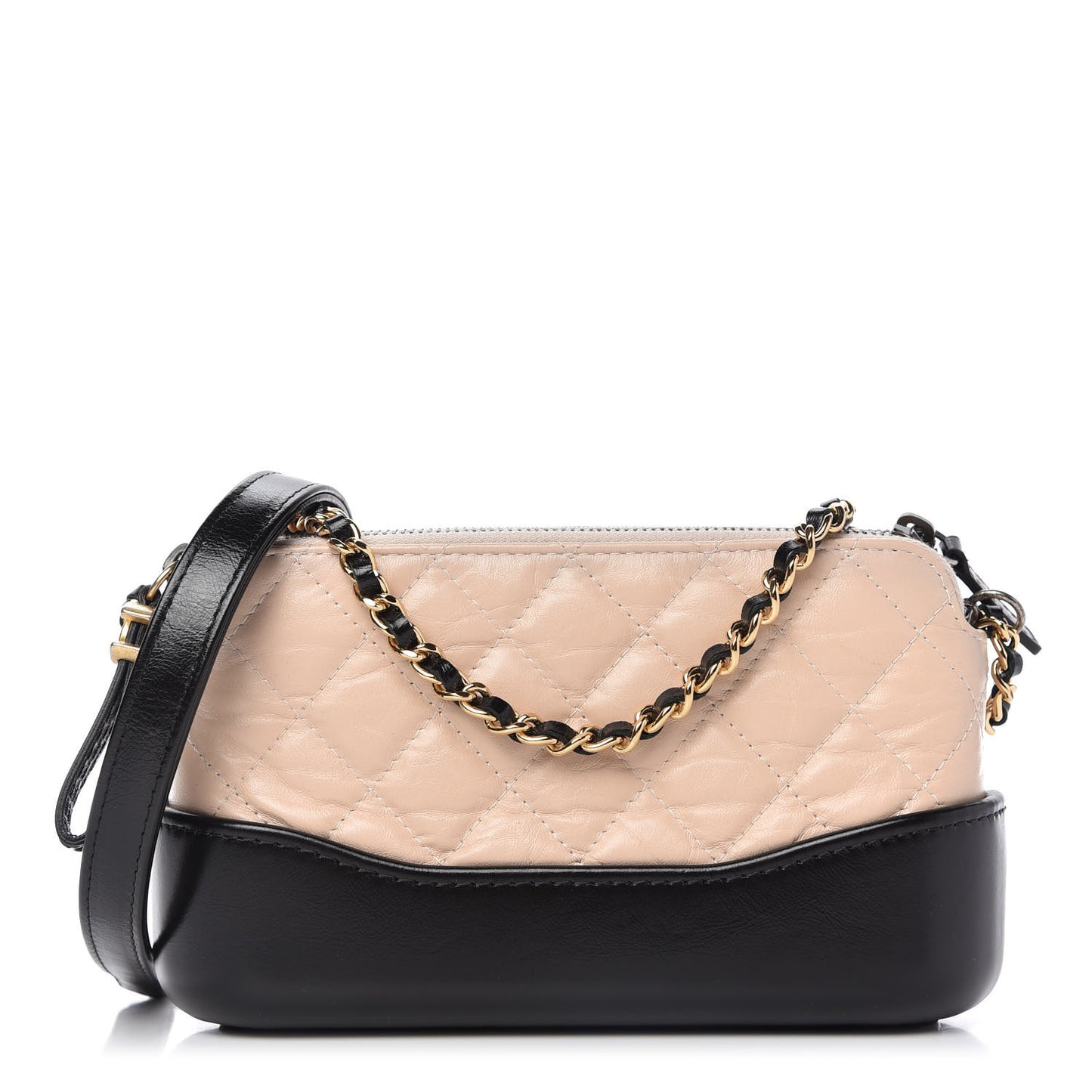 Aged Calfskin Quilted Small Gabrielle Clutch With Chain Beige Black
