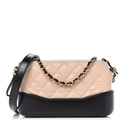 Chanel Aged Calfskin Quilted Small Gabrielle Clutch With Chain Beige Black 1 of 12