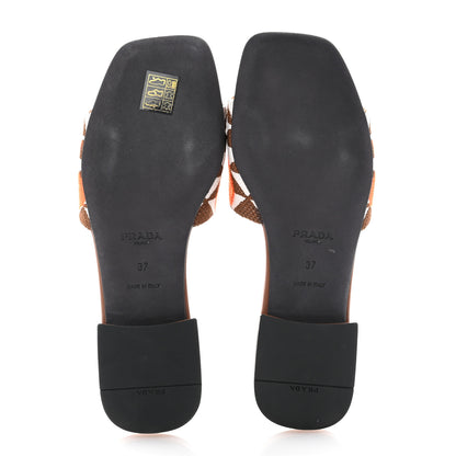 Prada Jacquard Trianglolo Symbole Ibiscus Metal Triangle Logo Embroidered 10mm Slide Sandals 37 Tabacco Talco 5 of 8