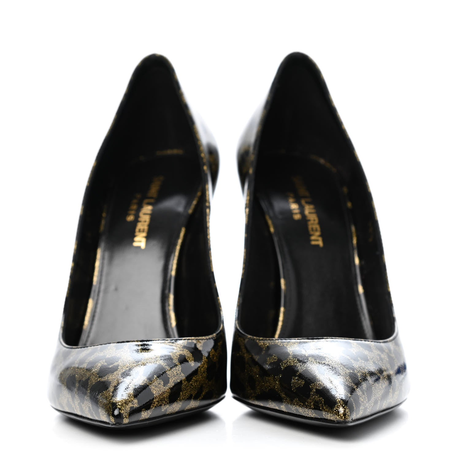 Saint Laurent Patent Glitter Leopard Print Anja 105 Pumps 38.5 Gold Black 2 of 4