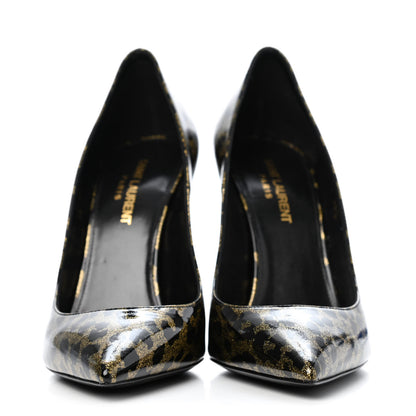 Saint Laurent Patent Glitter Leopard Print Anja 105 Pumps 38.5 Gold Black 2 of 4