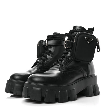 Prada Spazzolato Rois Re-Nylon Metal Triangle Logo Monolith Pouch Pocket 55mm Boots 37 Black 3 of 6