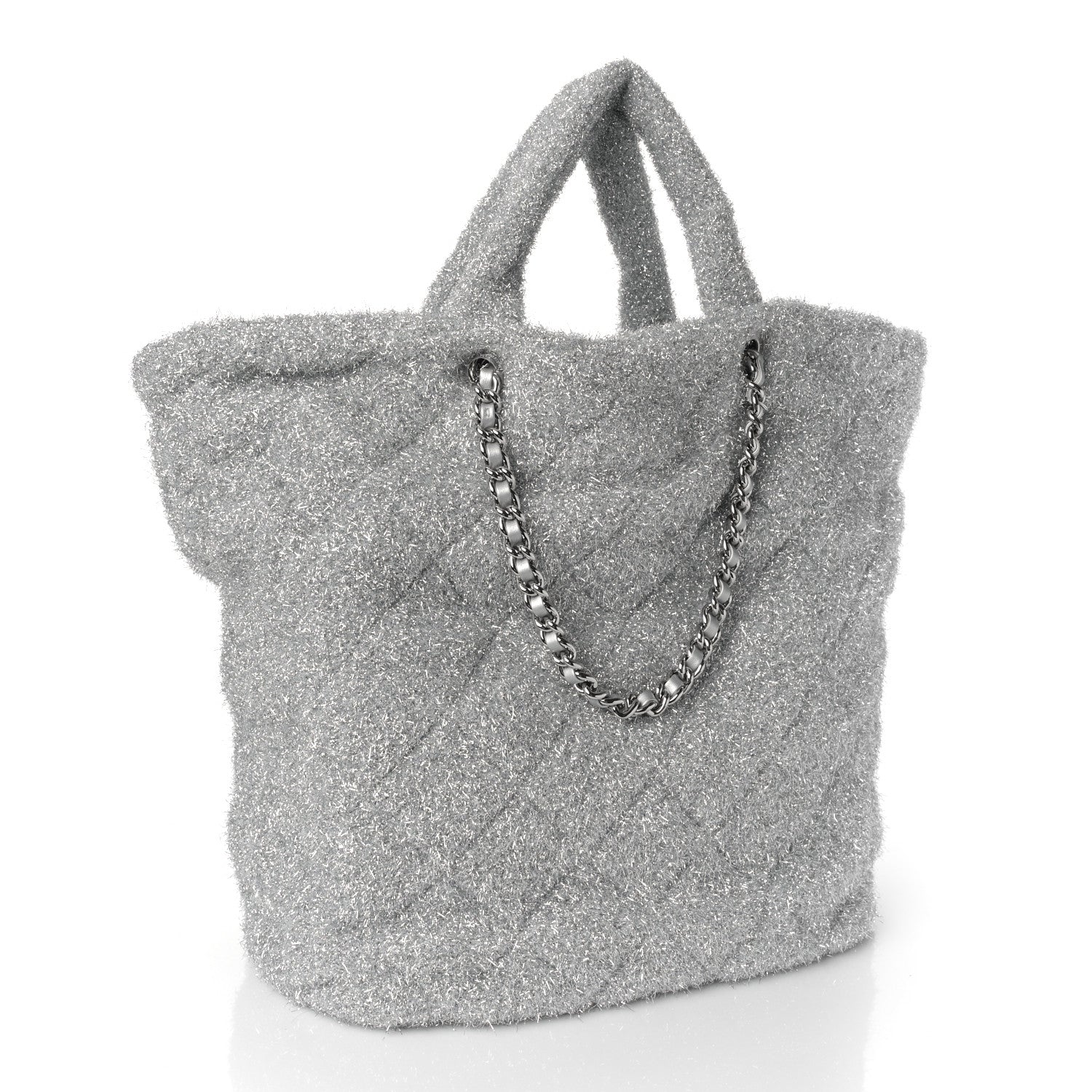 Chanel Knit Metallic Lambskin Large Shopping Tote Silver 3 of 9