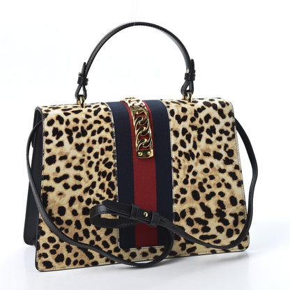 Gucci Calf Hair Leopard Print Medium Sylvie Top Handle Bag Naturale Black 2 of 10