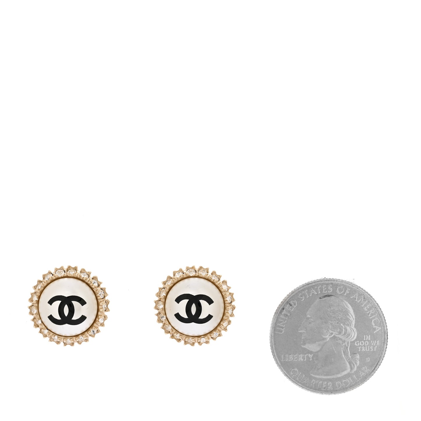 Crystal Pearl CC Round Earrings Gold Pearly White Black