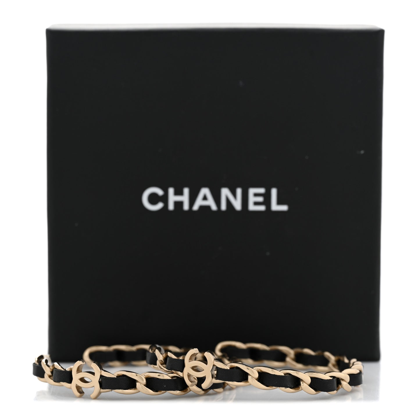 Lambskin CC Turnlock Chain Hoop Earrings Gold Black