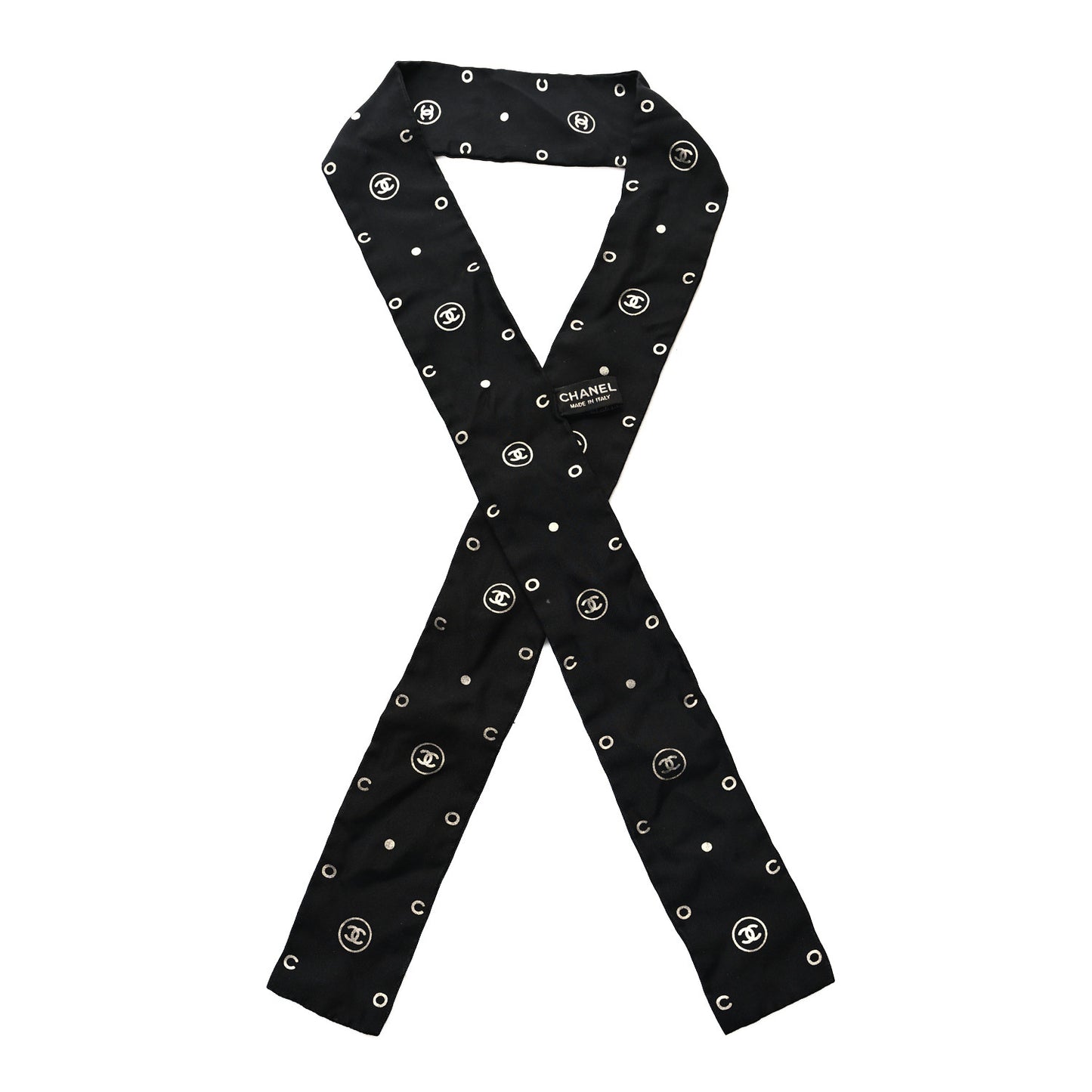 Silk CC Slim Bandeau Scarf Black White