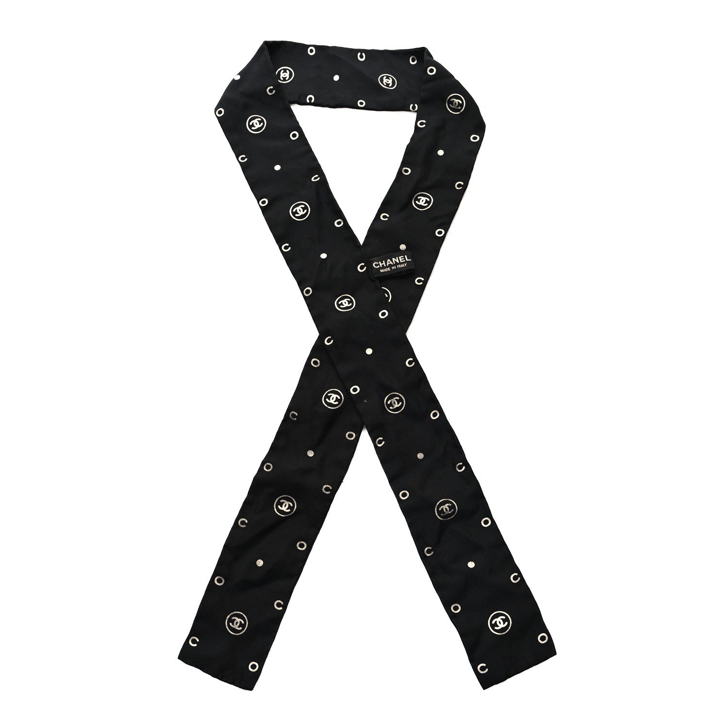 Chanel Silk CC Slim Bandeau Scarf Black White 1 of 4