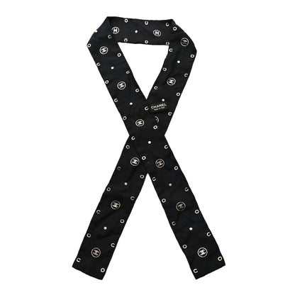 Chanel Silk CC Slim Bandeau Scarf Black White 1 of 4