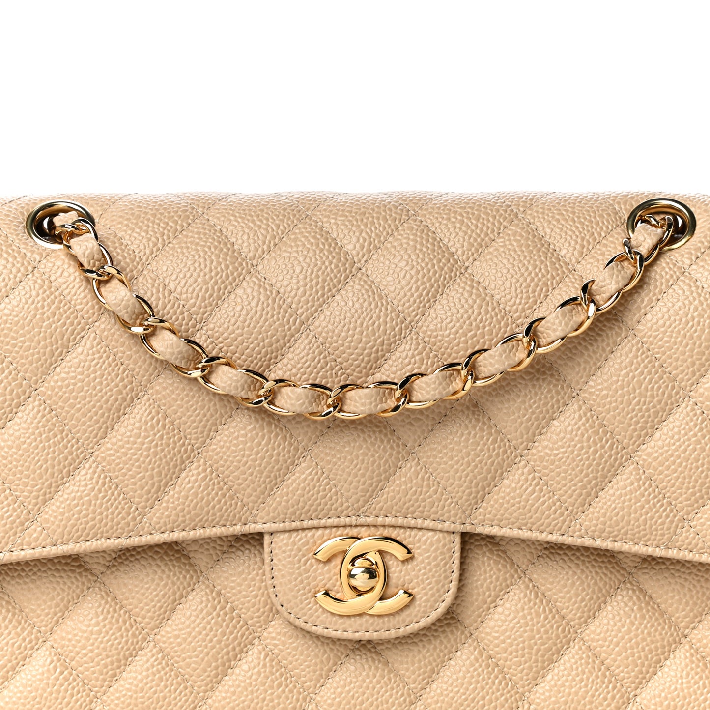 Caviar Quilted Medium Double Flap Beige Clair