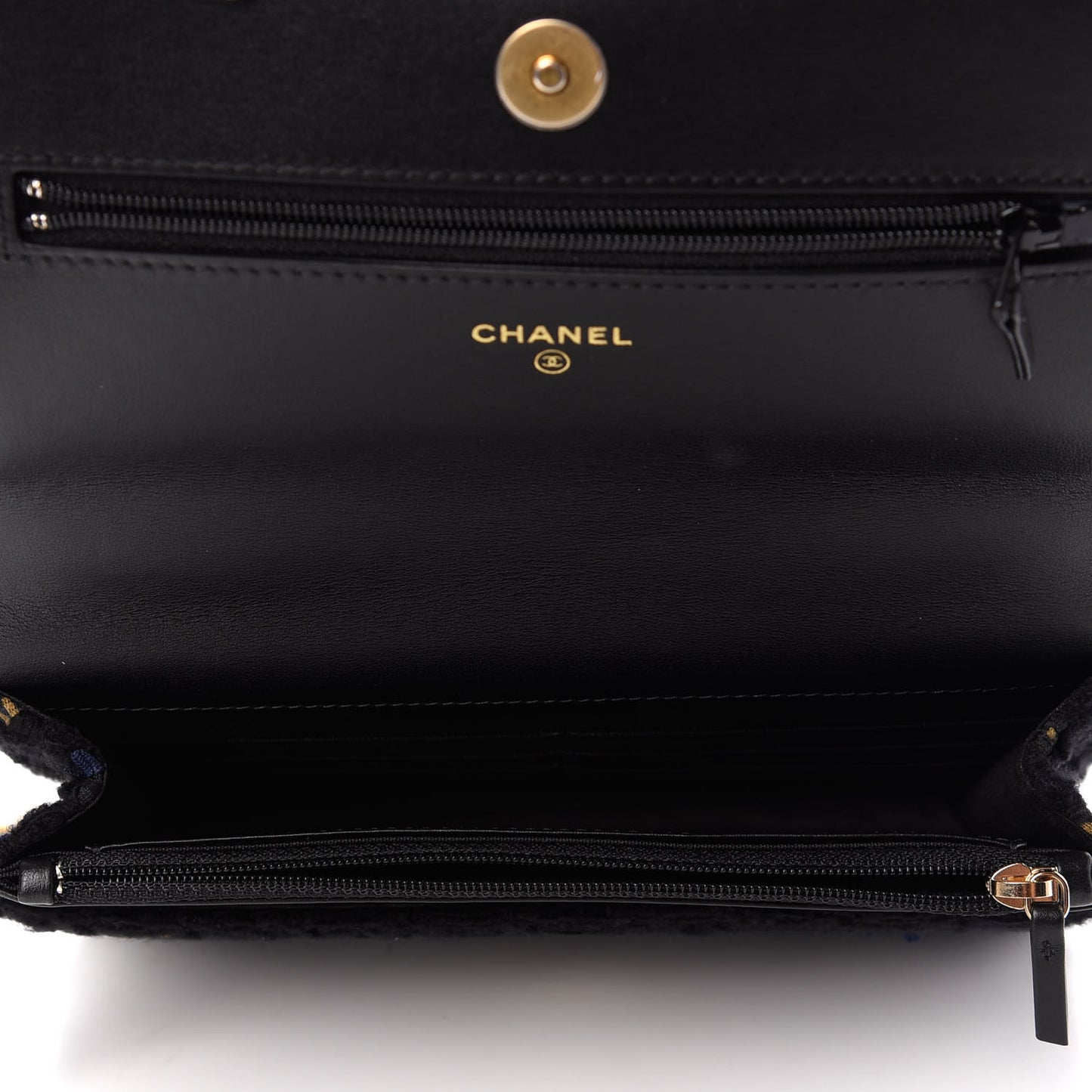 Tweed Quilted Chanel 19 Wallet On Chain WOC Black Navy Gold