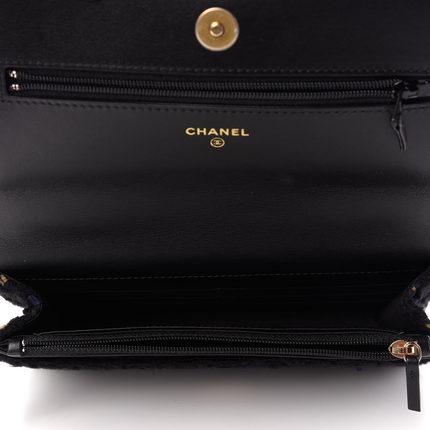 Chanel Tweed Quilted Chanel 19 Wallet On Chain WOC Black Navy Gold 5 of 10